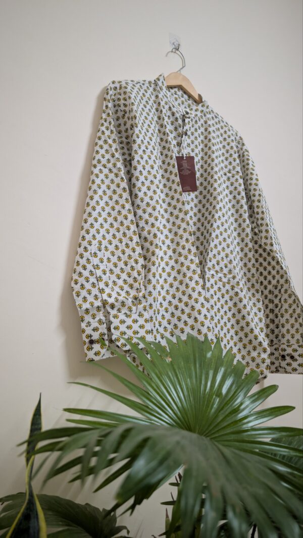 White And Yellow Floral Motif Short Kurta