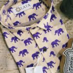 Beige Base with Purple Elephant Hand-Print Cotton Shirt (4)