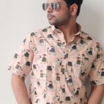 Beige Elephant Print Cotton Shirt 1