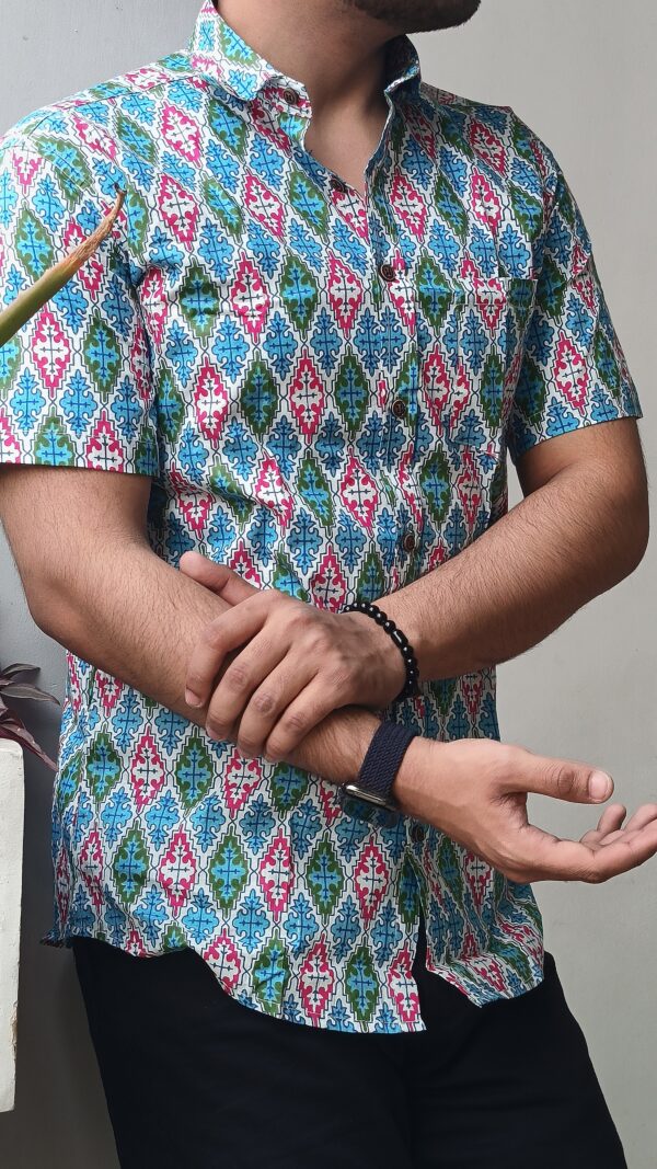 Blue And Pink Zigzag Print Cotton Shirt 1