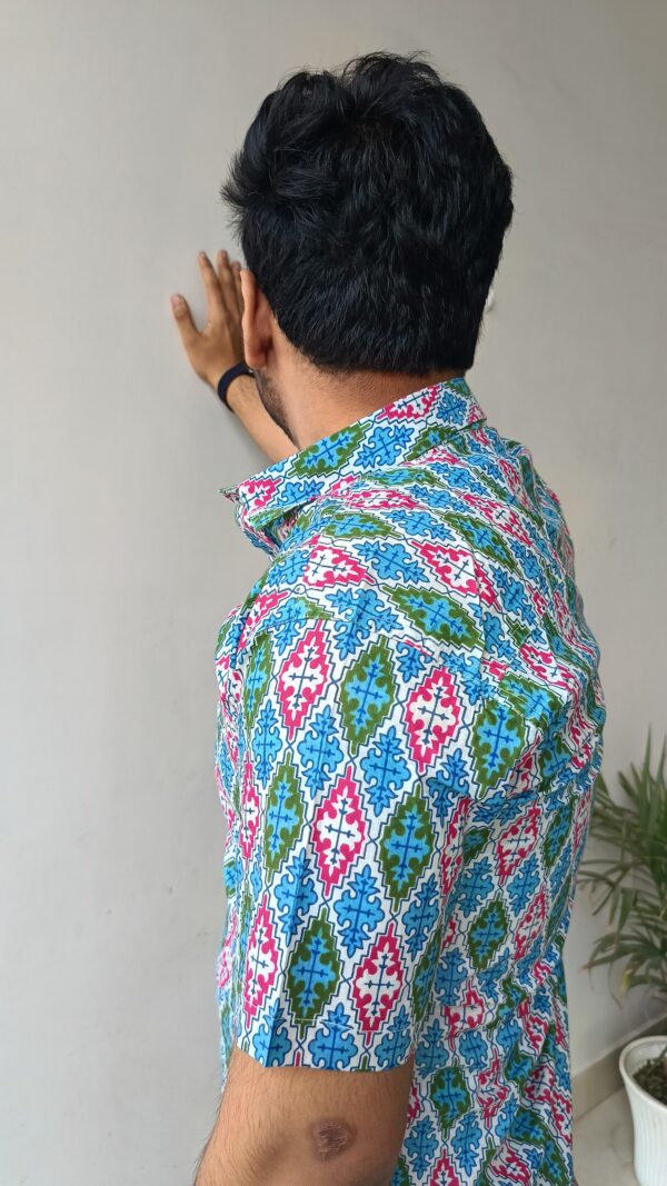 Blue And Pink Zigzag Print Cotton Shirt 3