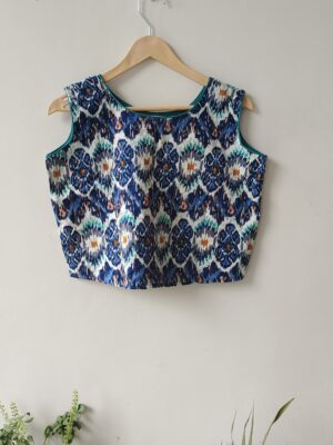 Blue Ikat Print Kantha Top 1