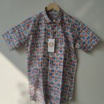 Blue and Red Bird Print Cotton Shirt 1