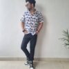 Blue and White Owl Print Cotton Shirt 4