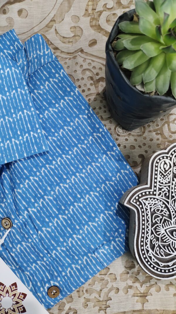 Blue and white Block Print Cotton Shirt (2)