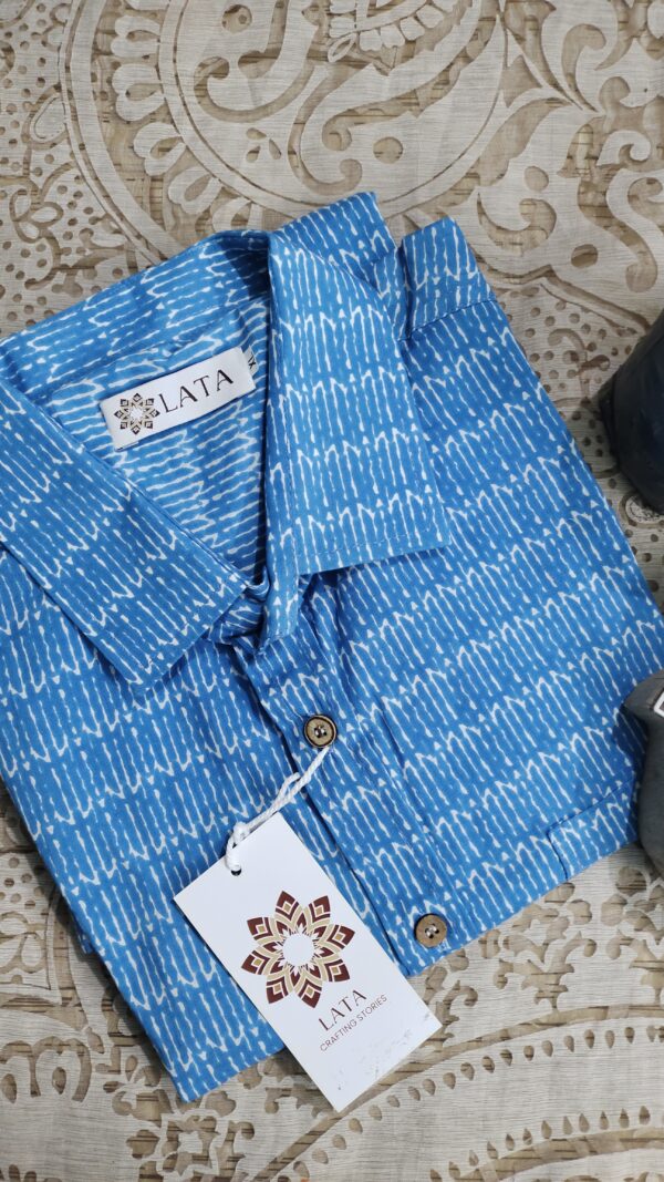 Blue and white Block Print Cotton Shirt (4)