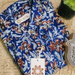 Dark Blue Base All-over Floral Hand-Print Cotton Shirt (4)