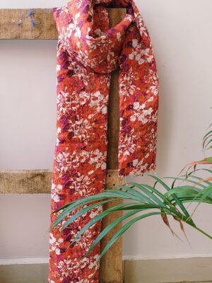 LIGHT RED,PURPLE FLORAL KANTHA STOLE