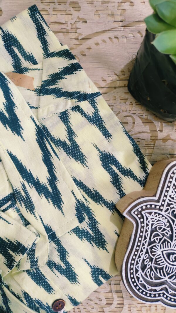Light Yellow With Black Zigzag Hand-Print Cotton Shirt (2)