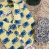 Light Yellow Base Blue Elephant Hand-Print Cotton Shirt (5)