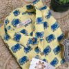 Light Yellow Base Blue Elephant Hand-Print Cotton Shirt (6)