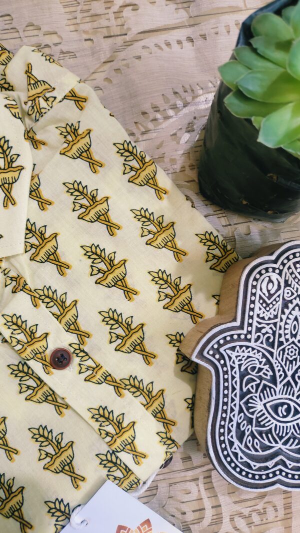 Lime Yellow Base With Yellow Buti Hand-Print Cotton Shirt (2)