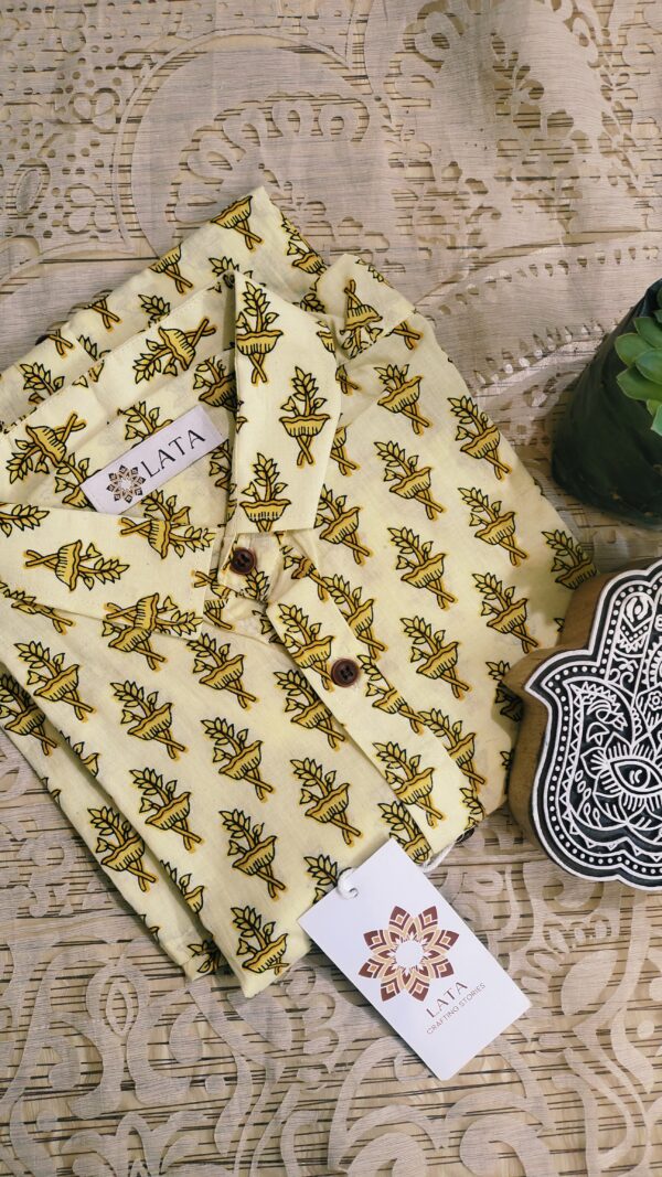 Lime Yellow Base With Yellow Buti Hand-Print Cotton Shirt (4)