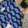 Navy Blue Base With White Motif Hand-Print Cotton Shirt (4)