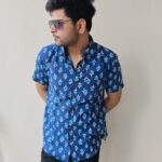 Navy Blue Buti Print Cotton Shirt 1