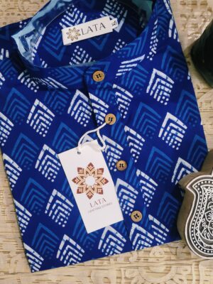 Navy Blue Overall Zigzag Handprinted Kurta
