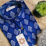 Navy Blue With All-over White Motif Hand-Print Cotton Shirt (4)