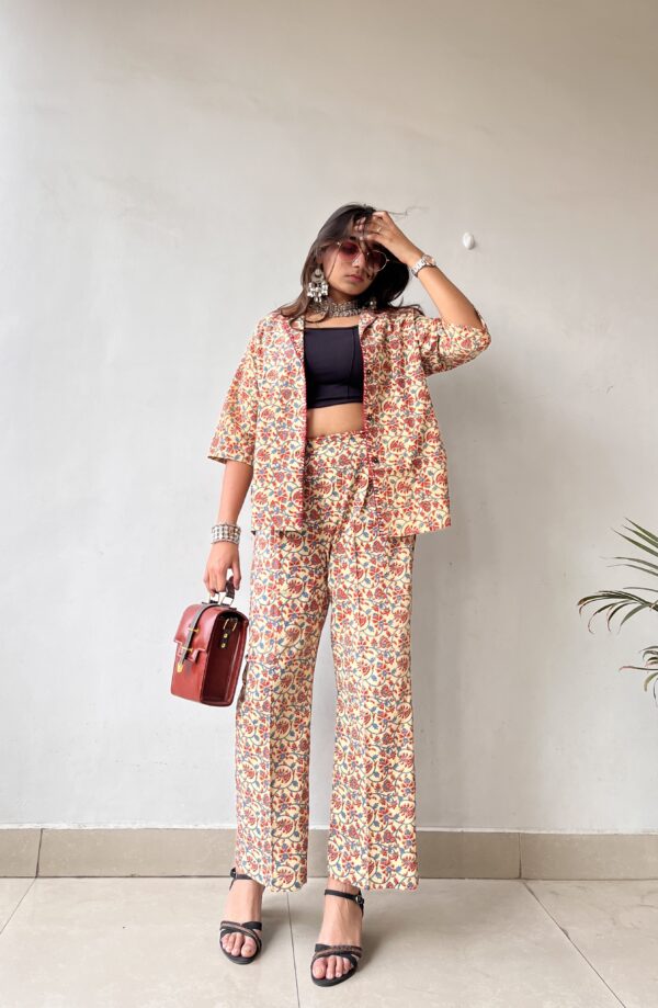 Red And Beige Floral Print Cotton Co-ord Set 1