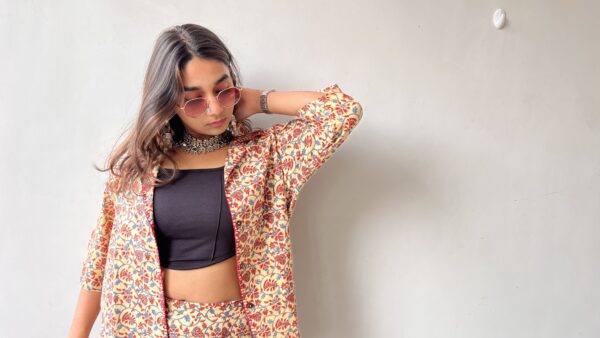 Red And Beige Floral Print Cotton Co-ord Set 4