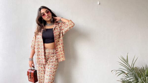 Red And Beige Floral Print Cotton Co-ord Set 5