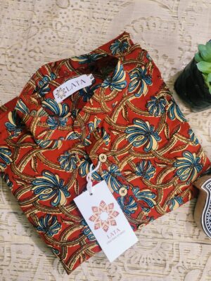 Red And Blue Overall Floral Handprinted Kurta