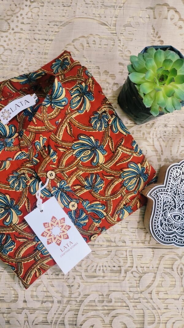 Red And Blue Overall Floral Handprinted Kurta(1)