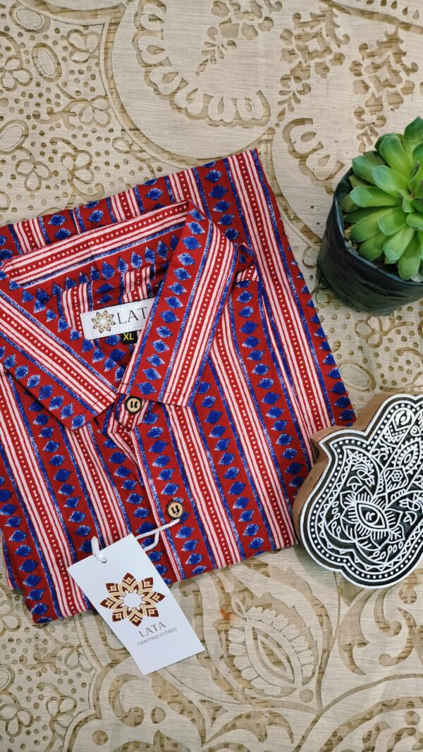Red And Blue stripes Cotton Shirt (2)