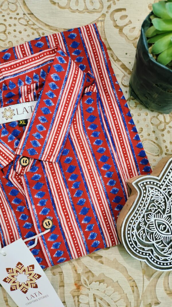 Red And Blue stripes Cotton Shirt (3)