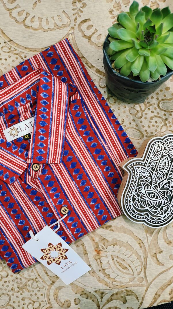 Red And Blue stripes Cotton Shirt (4)