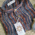 Red Blue And Black Stripes Handprinted Kurta(2)