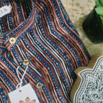 Red Blue And Black Stripes Handprinted Kurta(4)