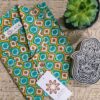 Teal Green Base With Red Yellow Hand-Print Cotton Shirt (5)
