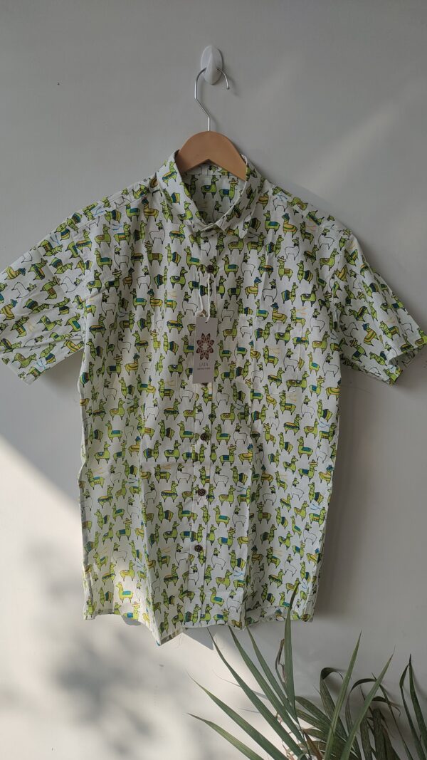 White And Green caricature Print Cotton Shirt 1