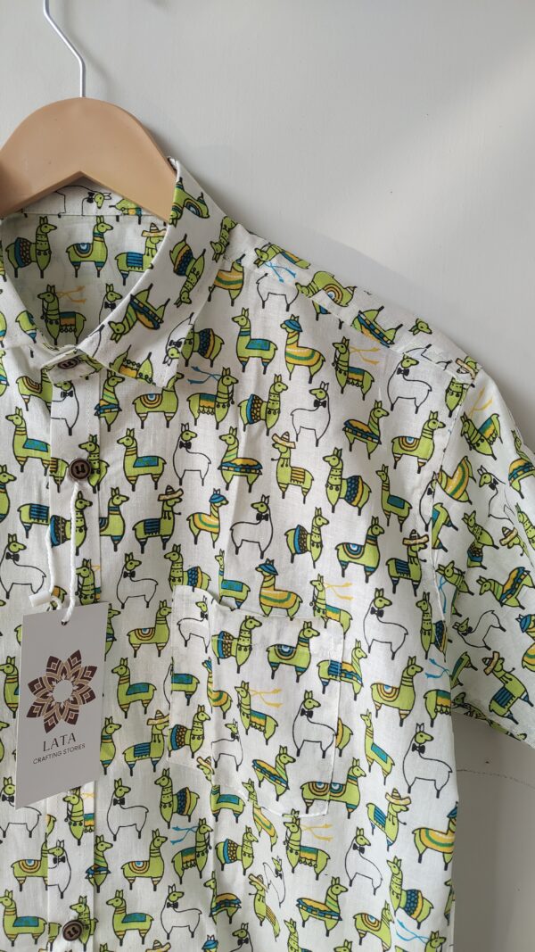 White And Green caricature Print Cotton Shirt 2