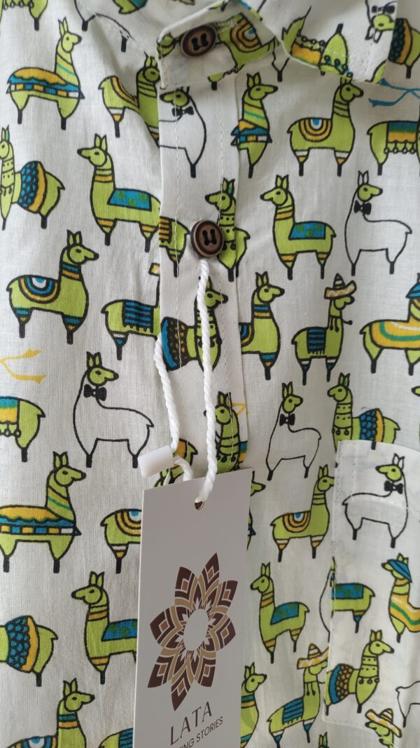 White And Green caricature Print Cotton Shirt 3