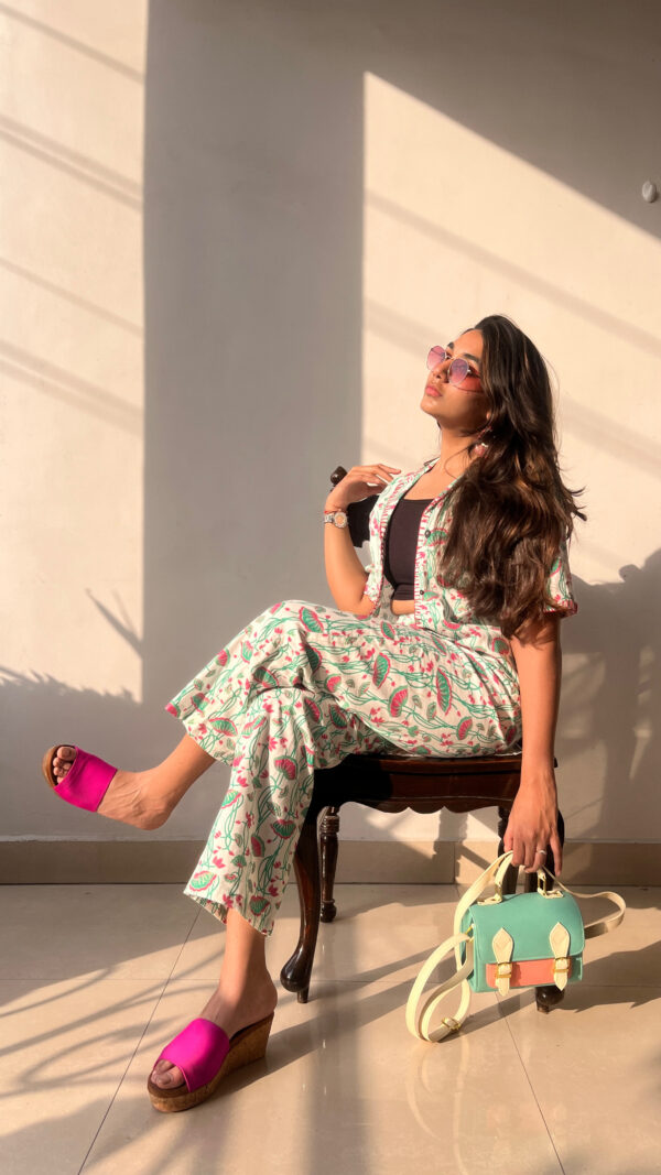 White And Pink Tropical Print Cotton Co-ord Set 1