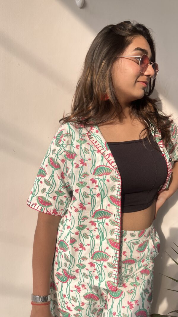 White And Pink Tropical Print Cotton Co-ord Set 2
