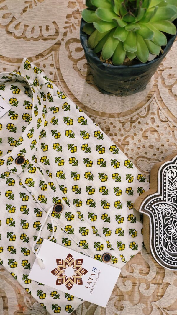 White And Yellow Floral Motif Handprinted Kurta(1)