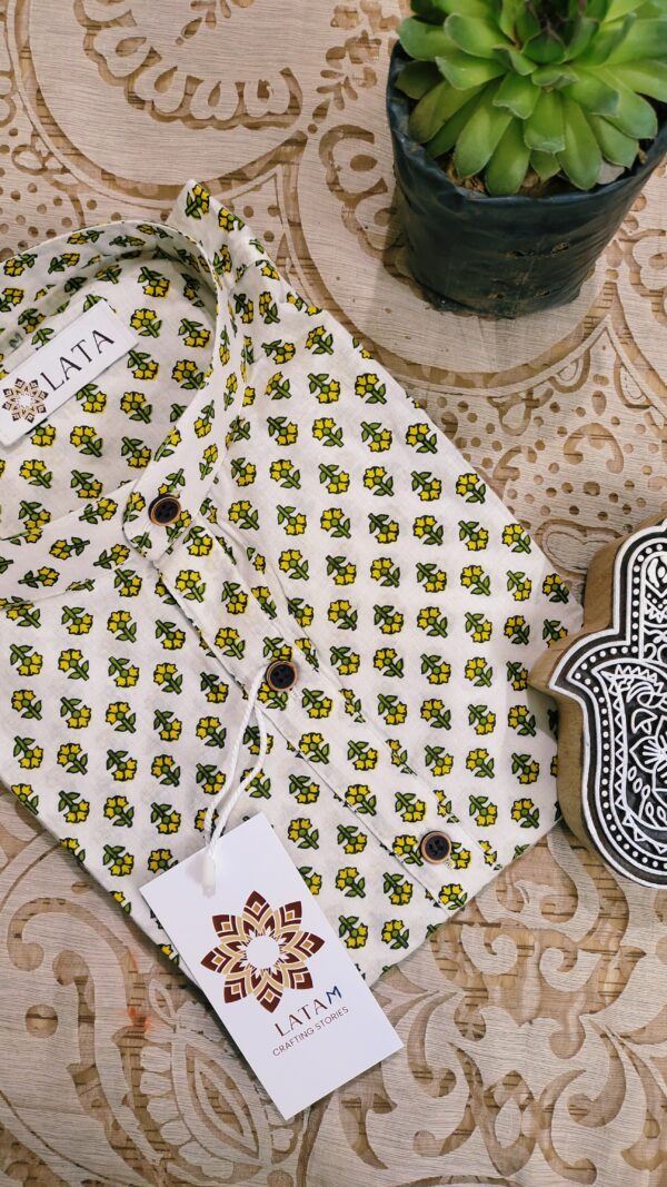 White And Yellow Floral Motif Handprinted Kurta(2)