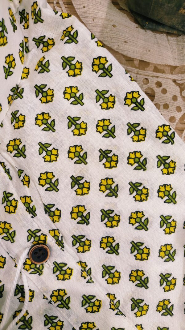 White And Yellow Floral Motif Handprinted Kurta(3)