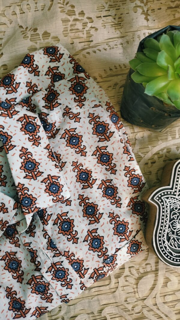 White Base Small Buti Printed Cotton Shirt (2)