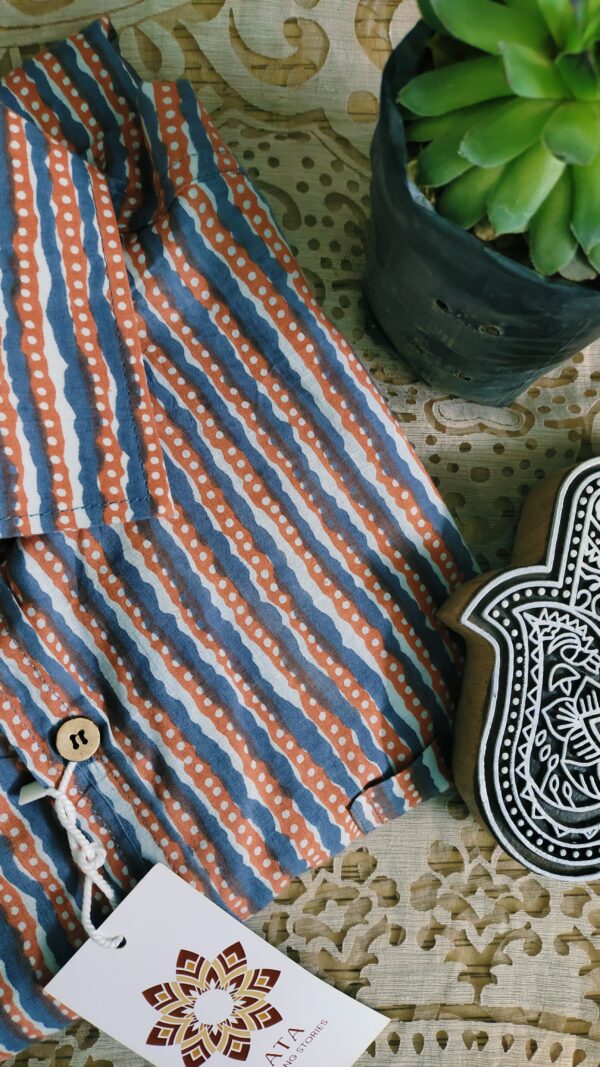 White Grey Stripes Hand-Print Cotton Shirt (3)