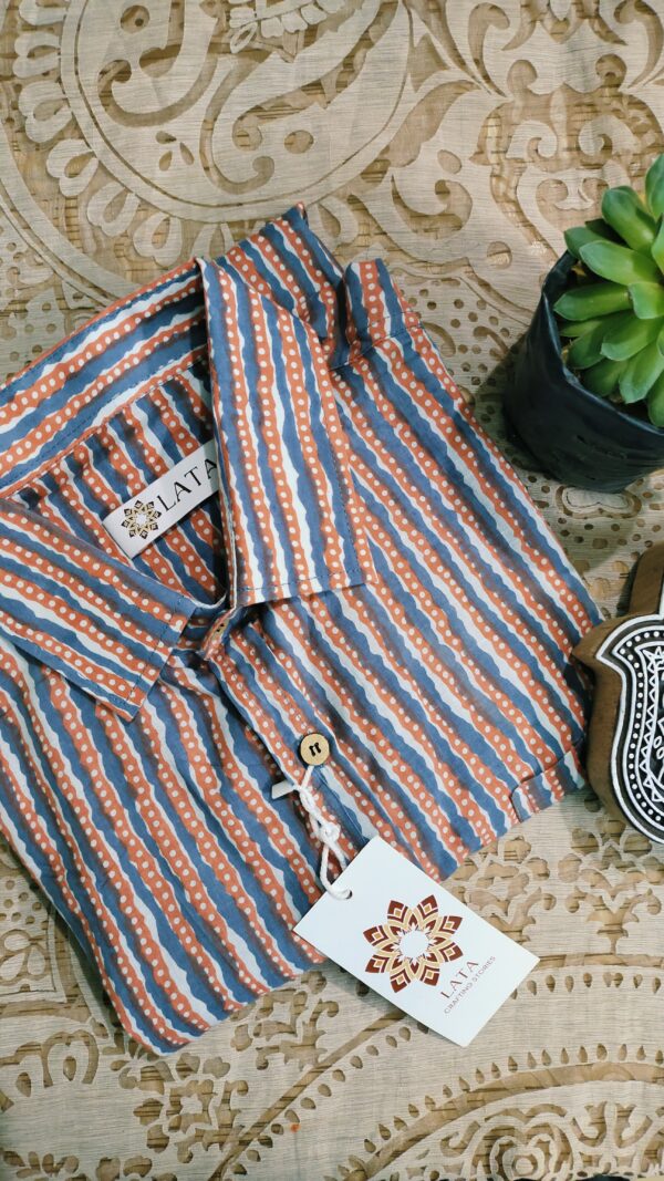 White Grey Stripes Hand-Print Cotton Shirt (4)