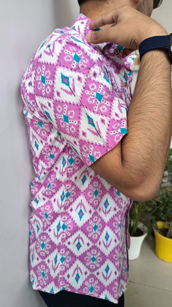 White and Pink Buti Print Cotton Shirt 2