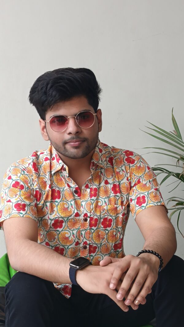 White and Red Floral Print Cotton Shirt 1