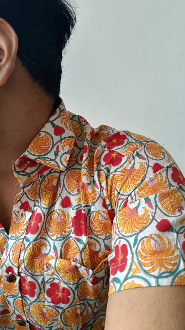 White and Red Floral Print Cotton Shirt 2