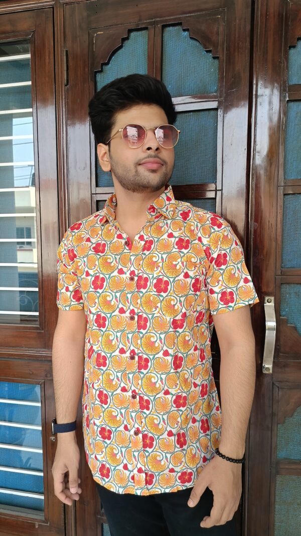 White and Red Floral Print Cotton Shirt 3