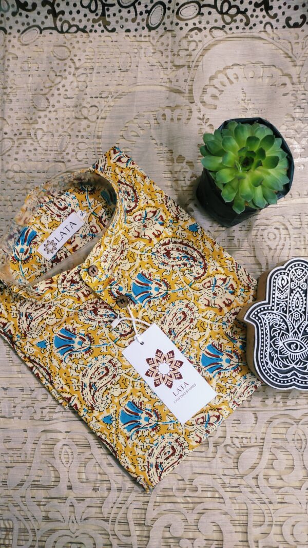 Yellow And Cream Overall Floral Handprinted Kurta(1)