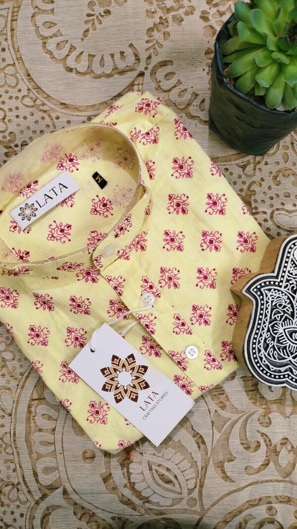 Yellow And Red Motif Handprinted Kurta