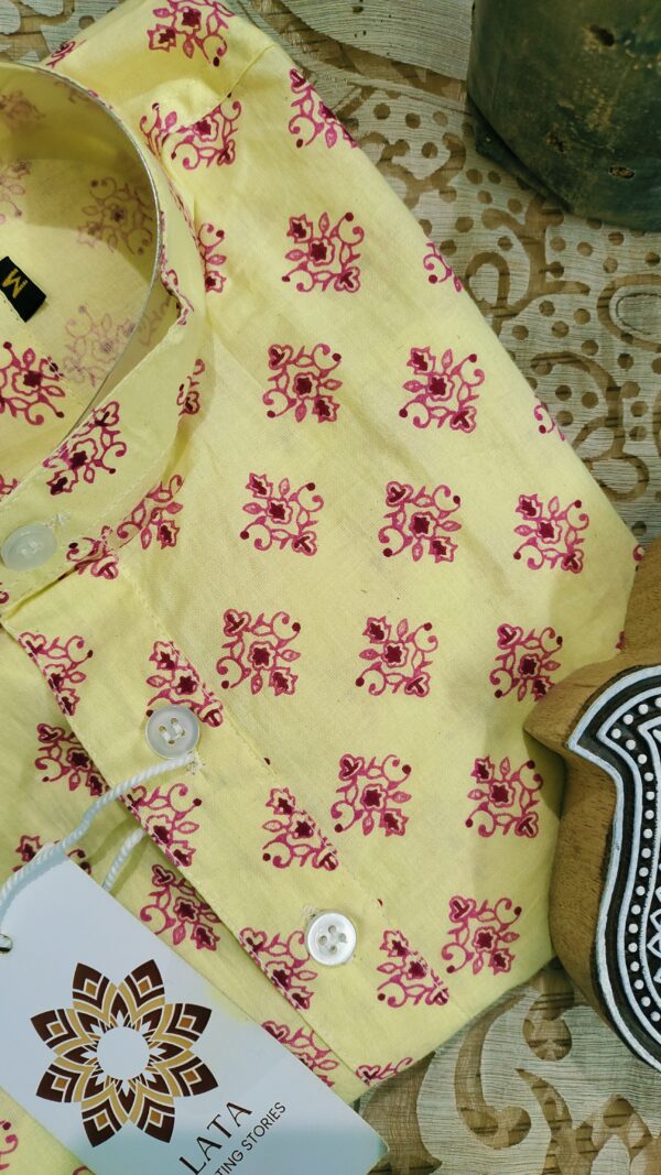 Yellow And Red Motif Handprinted Kurta(2)